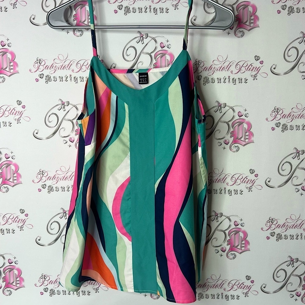 SHEIN tank top swirl print Green and Blue Asymmetrical Graphic Camisole